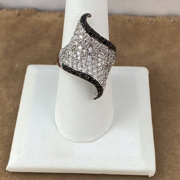 1CT Black Sapphire & Topaz Pave Set 925 Silver Ring - Picture 4 of 5